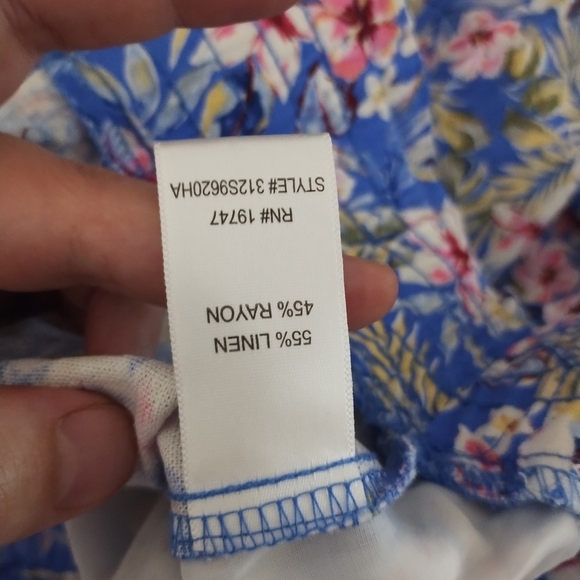 Land 'N Sea Washable Linen Floral Pull On Wide Leg Cropped Coastal Beach Pant XL - Picture 7 of 7